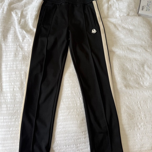 Moncler Kids Black Joggers with White Stripe